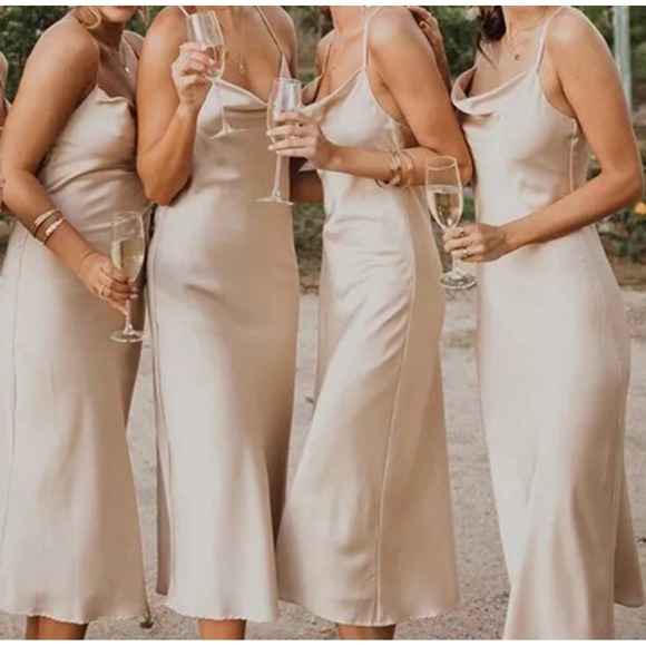 Stacees Champagne Slip Dress Criss Cross Back‎ Wedding Special Occasion US4 - Picture 9 of 9